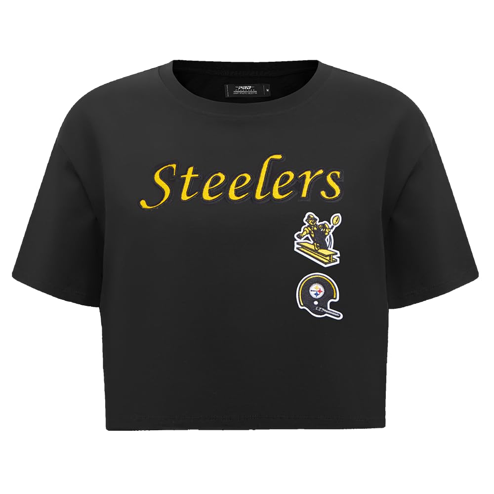 Pro Standard Womens NFL Pittsburgh Steelers Retro Classics Short Sleeve Boxy Tee, Black, M