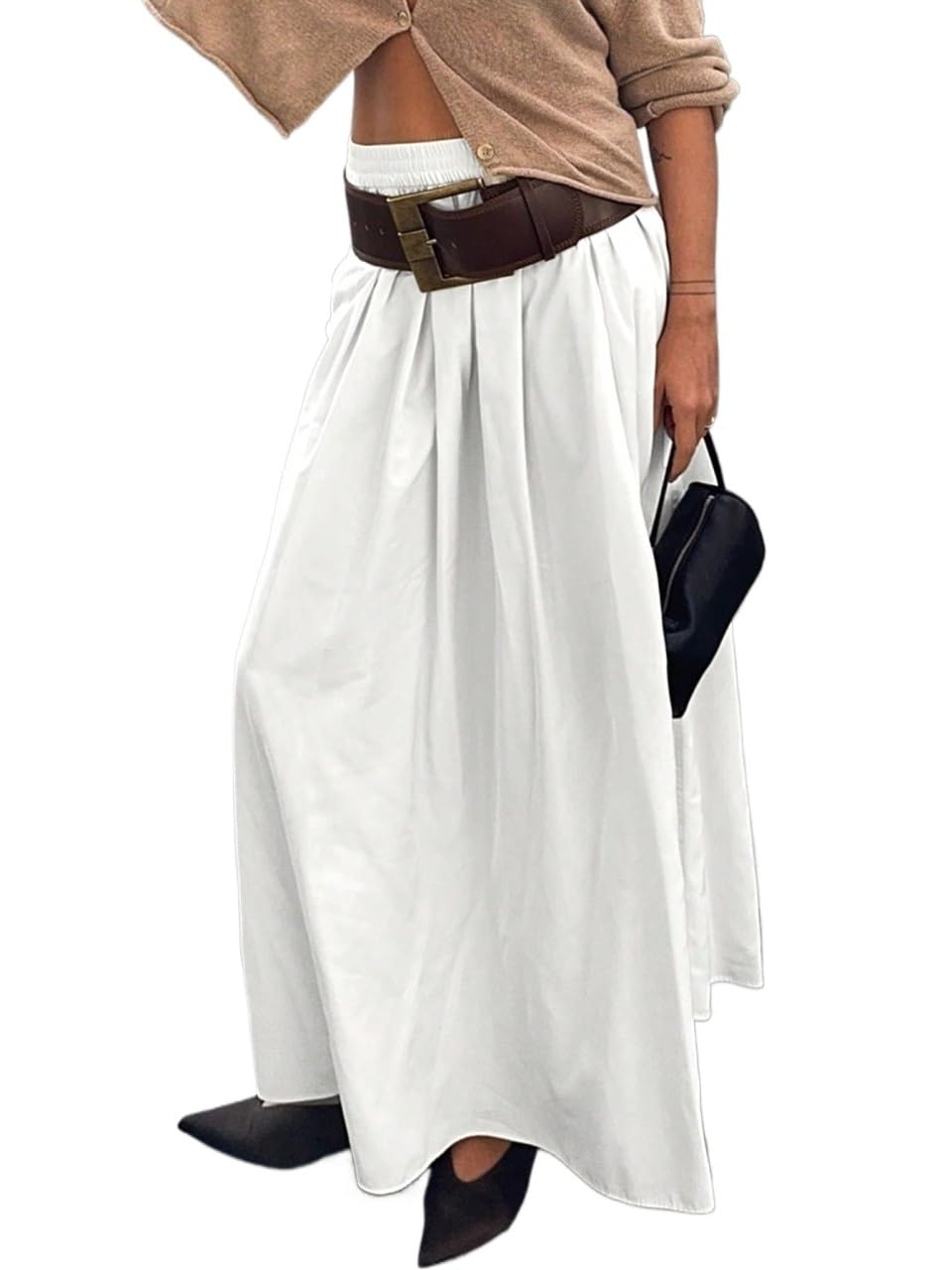 Womens Trendy Casual High Waist A-Line Midi Skirt for Office and Strolling Midi Skirt