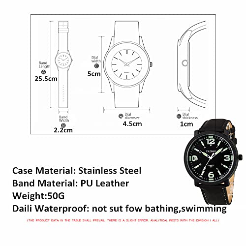Men 30M Waterproof Night Light hands Simple Style Leather Strap Quartz Wrist Watch-Black - Image 6