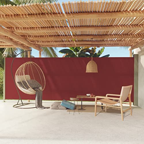 Tidyard Auvent latéral rétractable de Patio 180x600 cm Rouge Protection de l'intimité et Vent, Paravent Store latéral, Abri Solaire Extensible Brise Vue pour Extérieur, Balcon, Terrasse