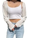 COZYEASE Women's Long Sleeve Bolero Shrug Cardigan Open Front Lightweight Cardigan Knit Cropped Cardigan White M