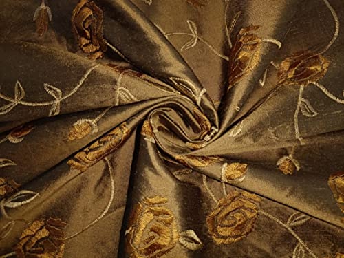 Soie Dupioni brodée marron au mètre pour rideaux de luxe et haute couture
