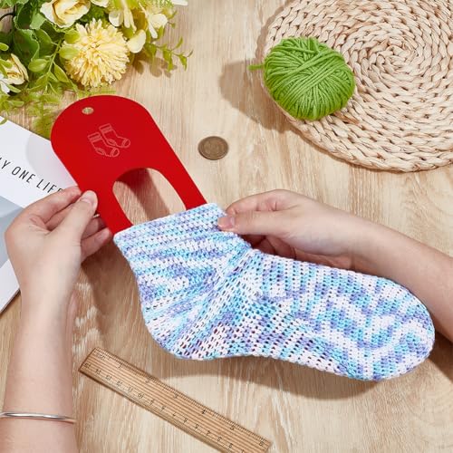 Image of BENECREAT 2Pcs Pack Acrylic Sock Blockers for DIY Crochet Socks, Red Knitting Sock Ruler Stocking Blockers for Beginners, Socking Stretchers for Handmade Sock Crafting, 3mm Thick