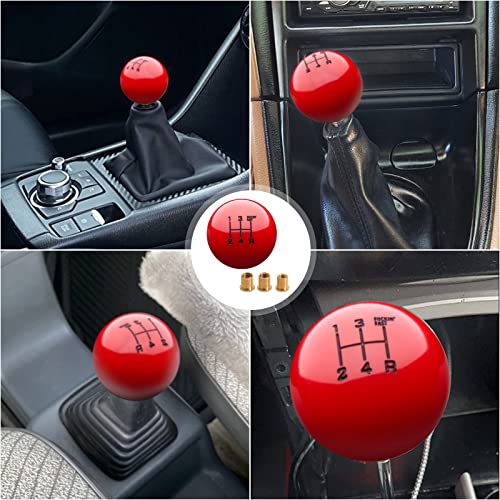 Somusen 5 Speed Red & Black Round Ball Shift Knob Acrylic 5Speed Fing Fast Gear Shifter Knob Short Throw Shifter With 3 Adapters Universal Fit For Manual Car Vehicles M8X1.25 M10X1.25 M10X1.5 M12X1.25 #TOP5