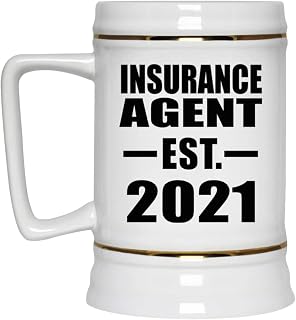 Gifts, Insurance Agent Established EST. 2021, 22oz Beer Stein Ceramic Tankard Mug with Handle for Freezer, for Birthday Anniversary Mom Dad Parents Fathers Mothers Day Party, to Men Women