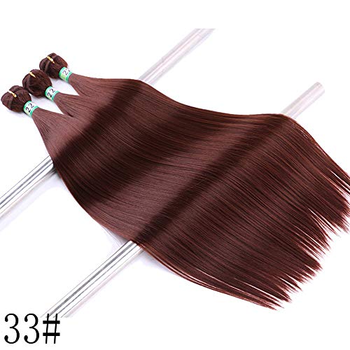 FUBULECY Extensiones de Cabello Paquetes de Tejido brasileño 18 Pulgadas Marrón Destacados con Color Rojo Cabeza Completa Cabello lacio (3 Paquetes) (Color : Photo Color, Size : 18inch)