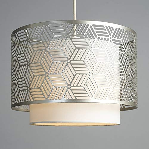 MiniSun White & Grey Geometric Design Cylinder Ceiling Pendant Light Shade - Complete with a 4w LED Filament Bulb [2700K Warm White]