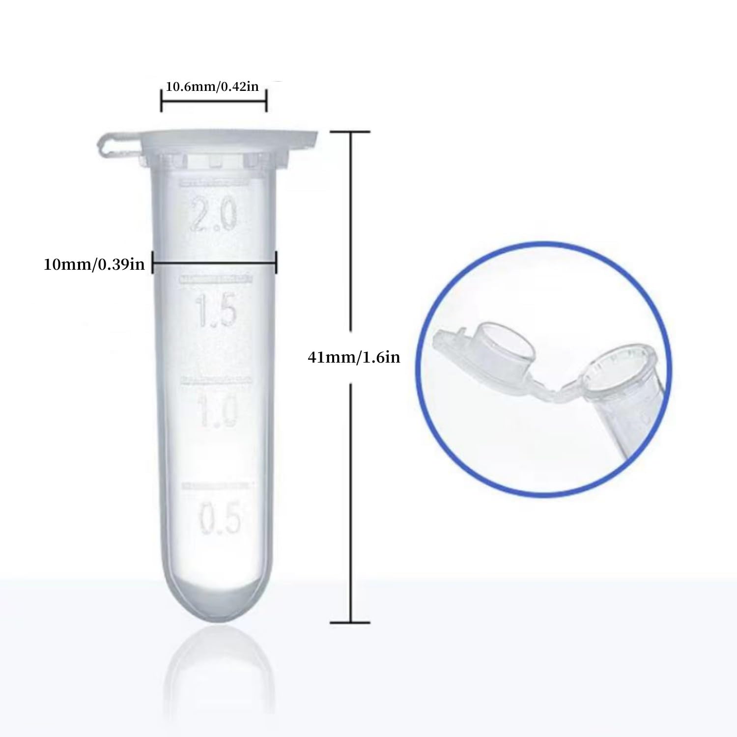 2ML Micro Centrifuge Tubes,Clear Plastic Graduated Microcentrifuge Test Tubes with Attached Lid for Lab, EO Sterilized,Pack of 500pcs