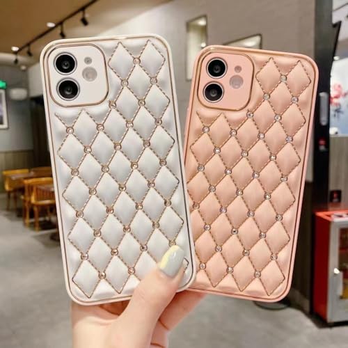 Coque iPhone 13 Mini vert treillis cuir souple ENILSA avec diamants lignes dorées