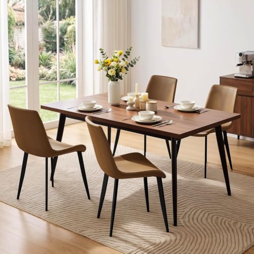 Image of Modern Dining Chairs Set of 4, PU Leather Dining Room Chairs, Upholstered Kitchen Chairs with Ergonomic Backrest & Sturdy Metal Legs, Perfect for Dining Room, Living Room, Brown