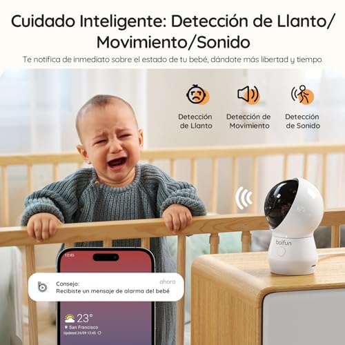 BOIFUN 5.5'' 4 MP/2.5K Cámara Vigilancia Bebé con WiFi y App, Detección IA de Posición y Rostro, Luz Nocturna, Visión Nocturna,360° Panorámica, Detección Movimiento y Llanto, Audio Bidireccional - imagen 7