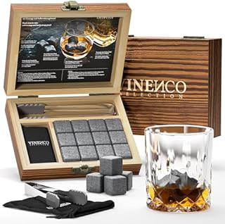 Kostki wielokrotnego użytku, do whisky ze stali nierdzewnej + szczypce + ściereczka | 8 metalowych chłodzących, akcesoria barowe Premium do wszystkich drinków, koktajli, ginu, whisky | prezent urodzinowy dla mężczyzny