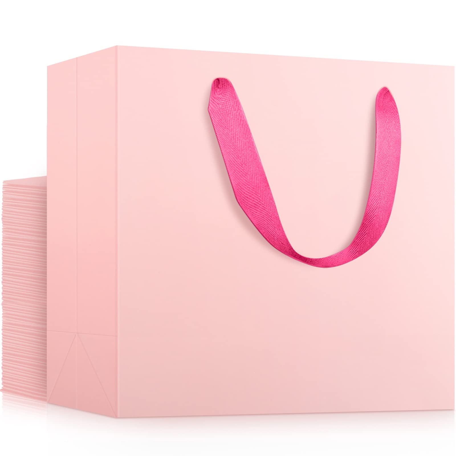 EUSOAR Small Pink Gifts Wrap Bags, 30 Pack 8.6x3.9x7 inches Shopping Bags with Handles Bulk, Party Favor Wrapping Bags for Wedding, Craft Grocery,