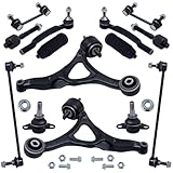 TUCAREST 14Pcs Suspension Kit Fit For 2003-2014 Vo-lvo XC90, 2 Front Lower Control Arm +2 Ball joint +4 Outer Inner Tie Rod +4 Sway Bar +2 Boots [# K640446 K80501 EV800043 ES800857 K500153 K80425]
