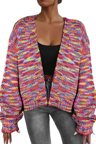 SELINK Women's Cardigan Sweater Casual Confetti Drop Shoulder Open Front Cardigan Multicolor Long Sleeve Daily Outwear