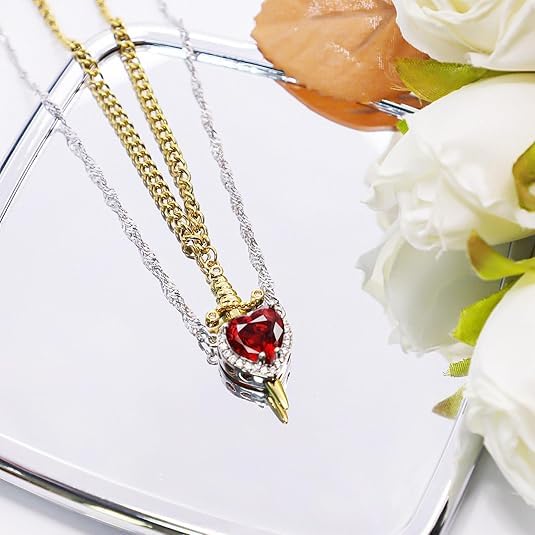 Image of figurine Gothic Jewellery, Friendship Necklace, Matching Necklace, Red Heart Pendant Collarbone Chain for Women and Girls