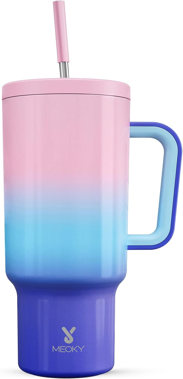 Meoky 40oz Tumbler with Handle, Leakproof Lid and Straw