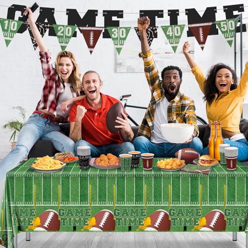 Football Party Supplies Kit Serve 24,100pcs Football Tableware Set Include Football Dinner Plates,Dessert Plates,Tablecloth,Napkins,Cups,Banner for Super Bowl Game Day Football Theme Party Decoration