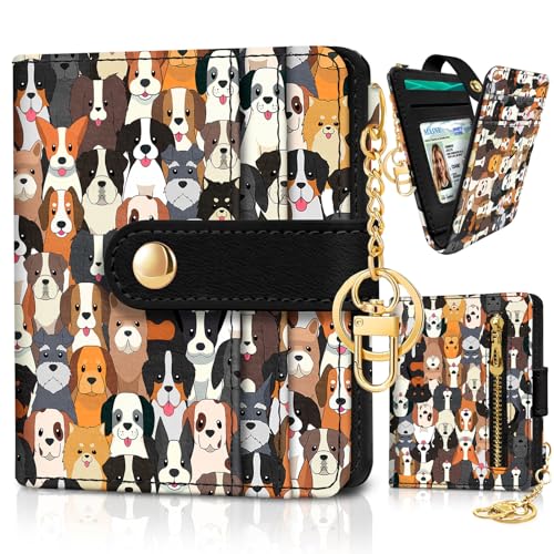 Image of Jogjam Dogs Puppy Rfid Women Wallet, Small Slim Thin Credit Card Holder | Compact, PU Leather Bifold, Cash Zipper Coin Pocket, ID Window, For Female Ladies Teen Girls Girly, Down Size