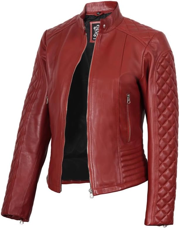 Decrum Womens Leather Jacket - Real Lambskin Stylish Leather Jackets for Women