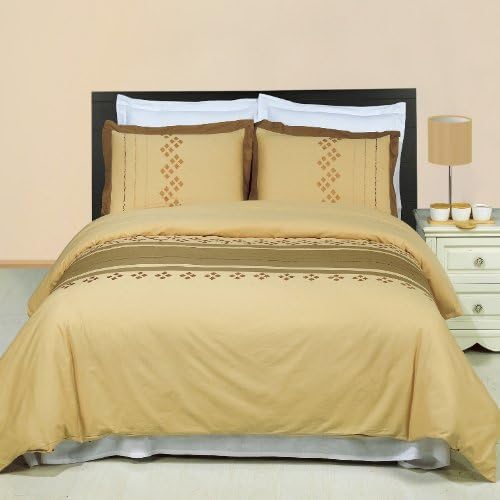 Luxurious Four (4) Piece Queen Size Lakewood Embroidered Comforter Set. Luxury Set Includes 100% Luxurious Egyptian Cotton 3 Piece Duvet Cover Set + 1 Piece Down Alternative Comforter