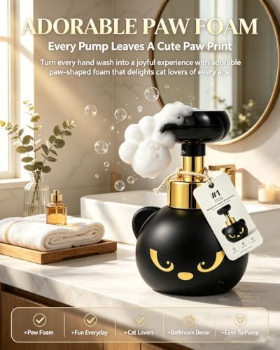 Cat Paw Print Soap Dispenser Foaming Hand Soap Pump Refillable Black,1pc - 1