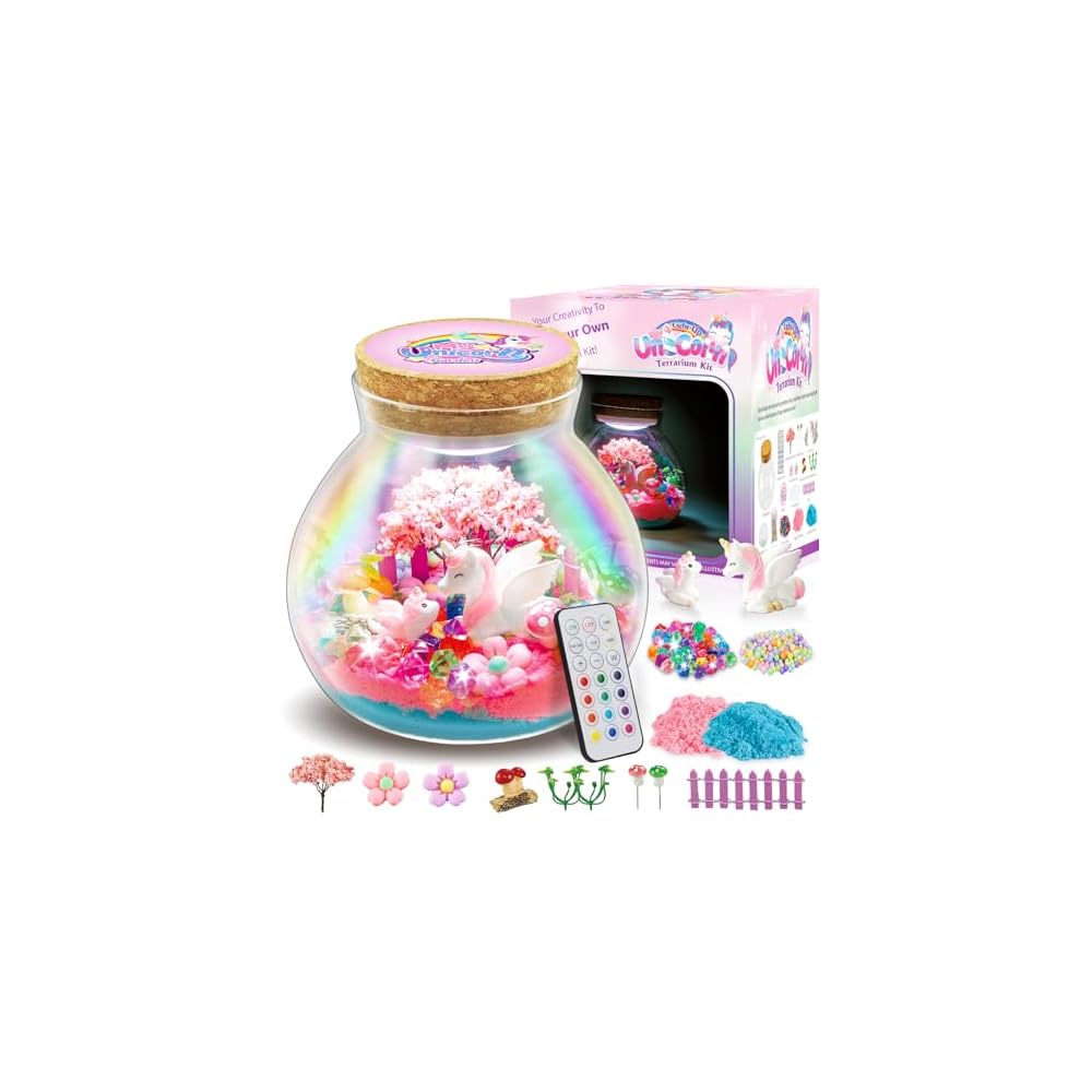 unicorn terrarium crafts kit for girls make your own unicorn night light with 16 modes led remote control birthday gifts creativity diy toys for ages 3 4 5 6 7 8 9 10 3 5 4 6 5 7 6 8 year old kids