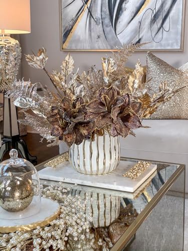 Oairse 3PCS Large Christmas Glitter Poinsettia Flowers 3 Heads Artificial Clivia Flower Picks 64cm Long Stem Brown Xmas Ornaments for Christmas Tree Decorations Flora Arrangement Table Centerpiece