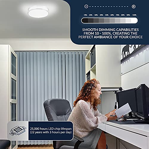 Lunabode Led 15-Inch Double Ring Dimmable Led Flush Mount Ceiling Light Fixture, 22W (100W Equivalent), 1800Lm, 4000K Natural White, Brushed Nickel Finish Steel, Etl Listed, Commercial Or Residential #TOP2