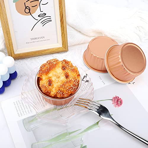 Eusoar Disposable Dessert Cups, 50Pcs 5Oz Aluminum Foil Ramekins Baking Cups, Rose Gold Cupcake Liners Desserts Flans, Creme Brulee Custard Cake Pudding Jello Cups, Catering Dinner Party Favor #TOP4