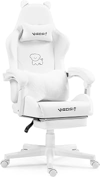 Cute Cat Gaming Chair with Paw Lumbar Cushion, Ergonomic Computer Chair for Girl with Footrest and Headrest, PC Video Gamer Chair for Girl Teen Woman White