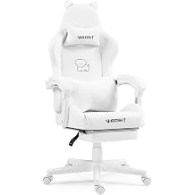 Cute Cat Gaming Chair with Paw Lumbar Cushion, Ergonomic Computer Chair for Girl with Footrest and Headrest, PC Video Gamer Chair for Girl Teen Woman White