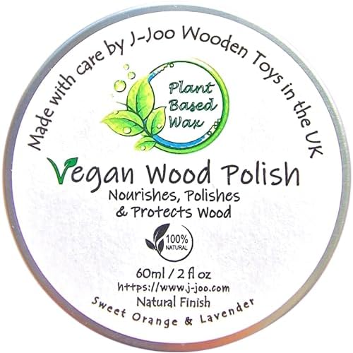 Vegan Wood Polish (60ML) – Plant Based Wax Wood Polish & Conditioner Enhances Wood Natural Beauty, Seal & Protect Wooden Furniture, Wooden Toys & Wooden Kitchen Appliances