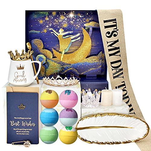 Longwu Royal Birthday Gifts Box for Women for Her-10 Pack Luxurious Gifts Baskets-Coffee Mugs,Jewelry Tray,Bath Bombs with Gift Card-for Friend Mom Daughter Girlfriend Sister Christmas Gifts