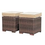 【Als Fuß- oder Sitzhocker】Die zwei Hocker lassen sich gut zu vorhandenen Polyrattan Möbeln kombinieren. Die Rattanhocker sind mit Auflagen ausgestattet, sodass sie als bequeme Fußablage oder zusätzliche Sitzhocker genutzt werden können.