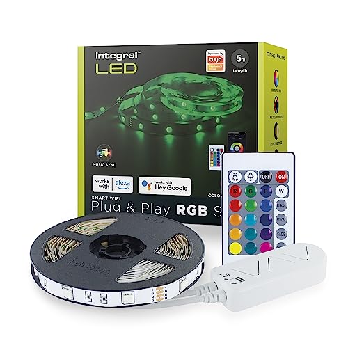 Integral LED 5m RGB Strip Light, WiFi & Smart App Control, Plug & Play, Colour Changing, Dimmable