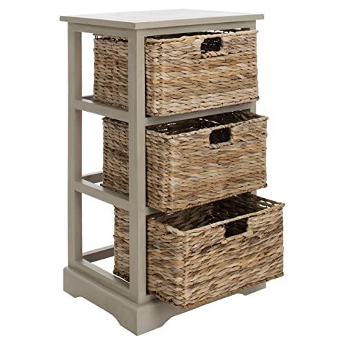 Safavieh American Homes Collection Halle Distressed Black 3 Wicker Basket Storage Side Table #TOP3