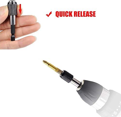 Miniatura 5 de Extensión de soporte magnético para brocas, 3 unidades, extensor de broca de cambio de liberación rápida, vástago hexagonal de 1/4