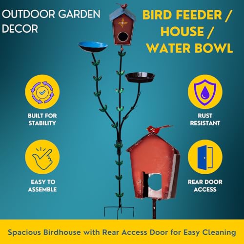 5ft Tall Large Iron Bird Feeder Stand with Bird Nest & Water Bowl, Decorative Outdoor Garden Lawn Bird House Feeding Station for Sparrows — photo — 8 of 9