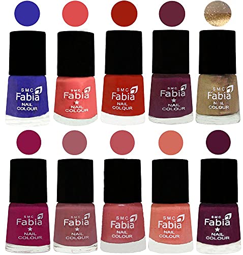 Image of SMC Fabia ALL IN ONE (PACK OF 10), Long Lasting Glossy Nail Polish, 6 ml Each, All Vibrant Colours,01773