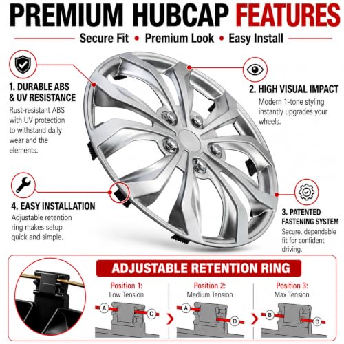 Image of LYDS Spyder S Silver Universal 17 inch Premium ABS Hubcap Wheel Cover Replacement Set of 4 - FWC-17S-S