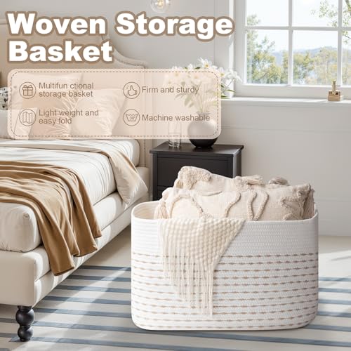 Image of OIAHOMY 75L Large Blanket Basket Rectangle Storage Basket Light Yellow