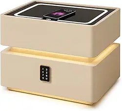 Mesa de Cabeceira Inteligente Com LED, Bluetooth, Carregador Wireless, Gavetas Com Trava Digital
