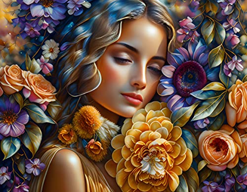 Toile murale sans cadre impression art de qualité fille et fleurs 50x70