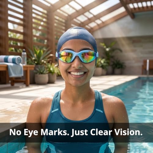 Image of BURNLAB Mirrored Lens Swimming Goggles for Pool and Outdoor Swimming, Adjustable Fit, Men & Women (blue)