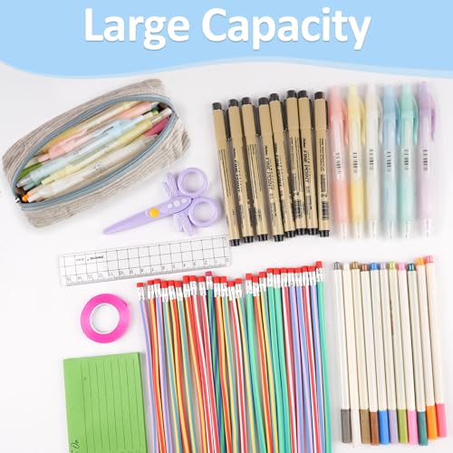 Deepton Mäppchen Cord-Stoff, Federmäppchen Milchig Grau für Mädchen Teenager, Federtasche Stiftetasche Stiftemappe Pencil Case Schulmäppchen für Schule, Büro - Grau