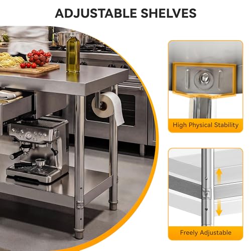 Image of DWVO 60x24in Stainless Steel Table with 2 Drawers | NSF Metal Prep Worktable for Kitchen Restaurant Hotel Garage Warehouse Home Commercial