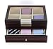 TIMELYBUYS Tie Display Case for 12 Ties Ebony Walnut Two Level Storage Box with Drawer