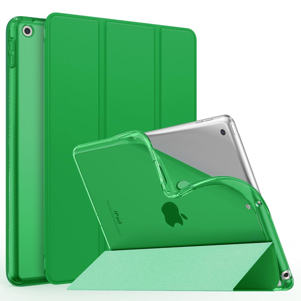 MoKo Case for iPad 9th Generation 2021/ iPad 8th Generation 2020/ iPad 7th Generation 2019, Soft Translucent TPU Frosted Back Cover Slim iPad 10.2 inch Case with Stand, Auto Wake/Sleep, Forest Green