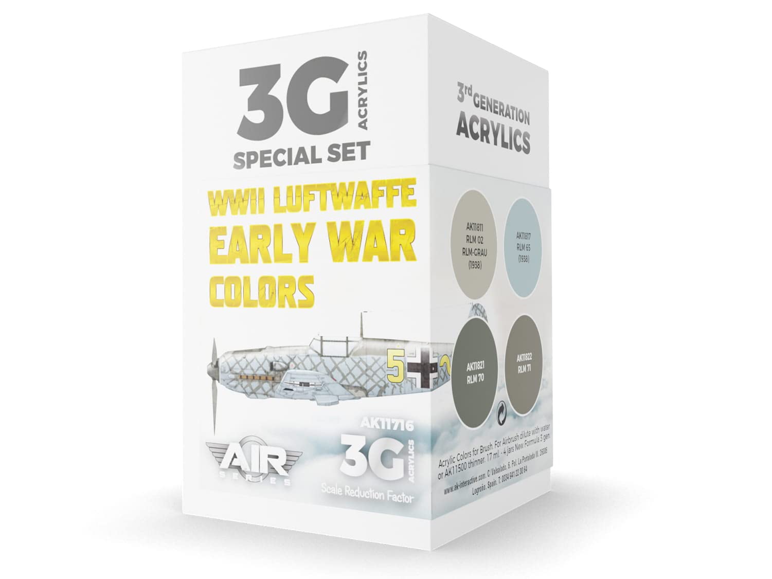 AK Acrylics 3Gen Aircraft Set AK11716 WWII Luftwaffe Early War Colors Set 3G (4x17ml)